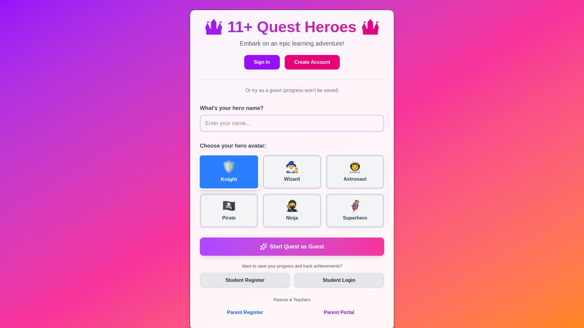 Screenshot of 11+ Quest Heroes