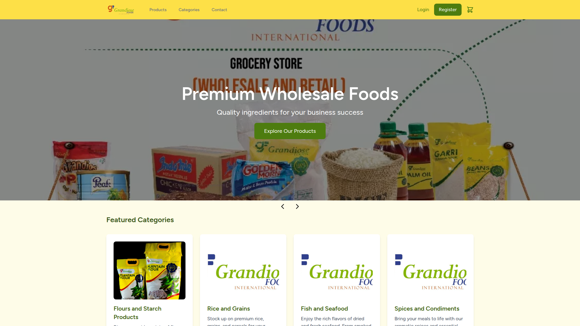 Screenshot of Grandiose Foods Wholesale Store