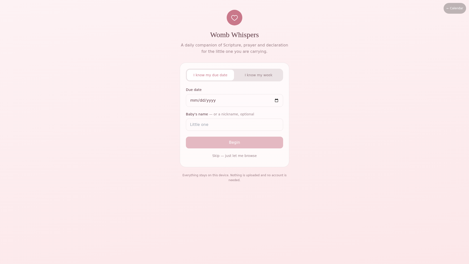Womb Whispers — Birth Calendar PWA